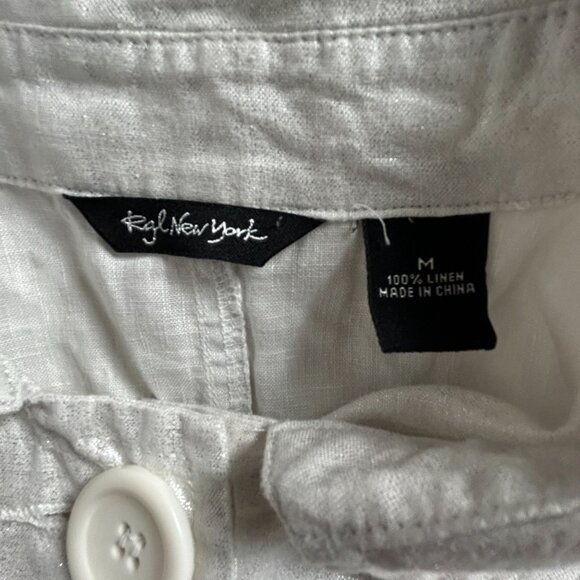 Rgl New York Womens White Shimmer Linen Cropped Button-Up Blazer Jacket Medium - Picture 3 of 7